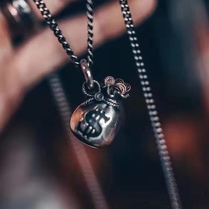 Regali personalizzati per lui, ciondolo porta soldi fortuna, ciondolo dollaro in argento sterling, tasca porta soldi, ciondolo/collana personalizzati