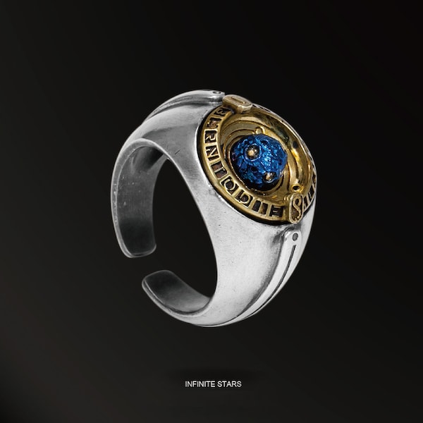 Infinity Stars Sterling Silver Ring: Rotatable Titanium Star, Adjustable Size