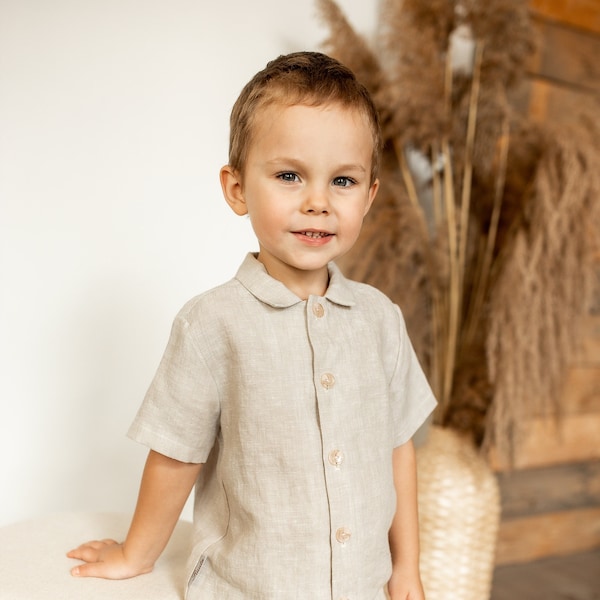 Boys Linen White Shirt Etsy