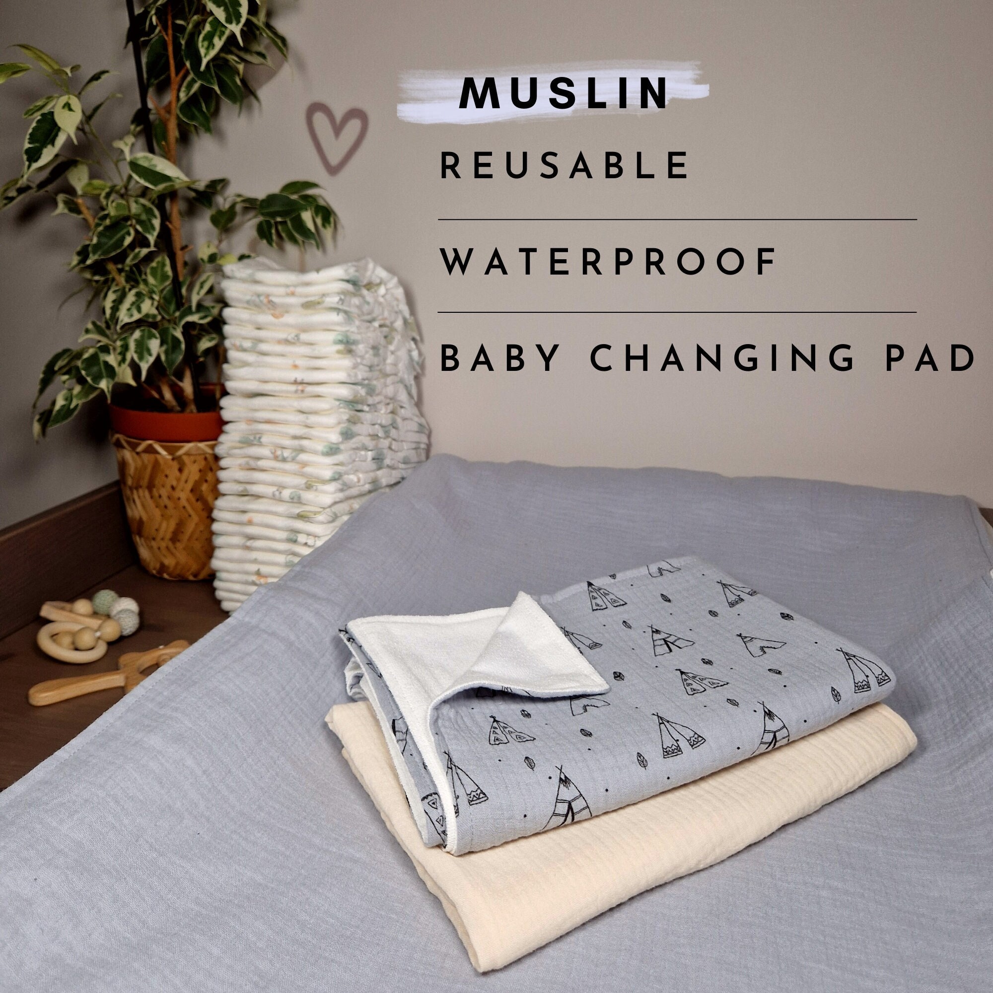 Pvc Changing Mat Set of 3 Waterproof Change Pad Double Gauze Muslin Travel Changing Mat ...