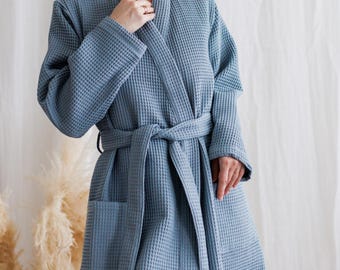 Waffle Cotton Robe: Women's Muslin Bathrobe, Soft Loungewear, Unisex Robe