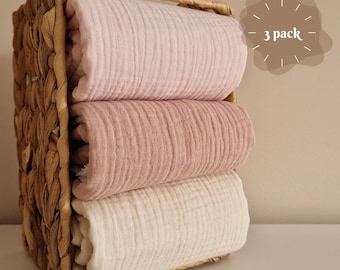 Set of 3 Waterproof change pad Double Gauze Muslin,  Pink baby diaper changing pads for nursery