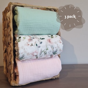 Juego de 3 cambiadores impermeables de muselina de gasa doble, cambiadores de viaje, cambiadores de pañales, cambiadores portátiles