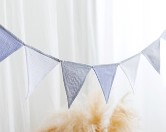 Blue bunting banner, Cotton flags for nursery, Handmade Wall Hanging.