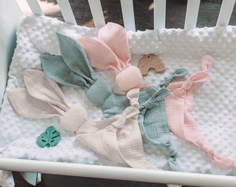 Organic Cotton Muslin Bunny Comforter - Baby Cuddle Cloth