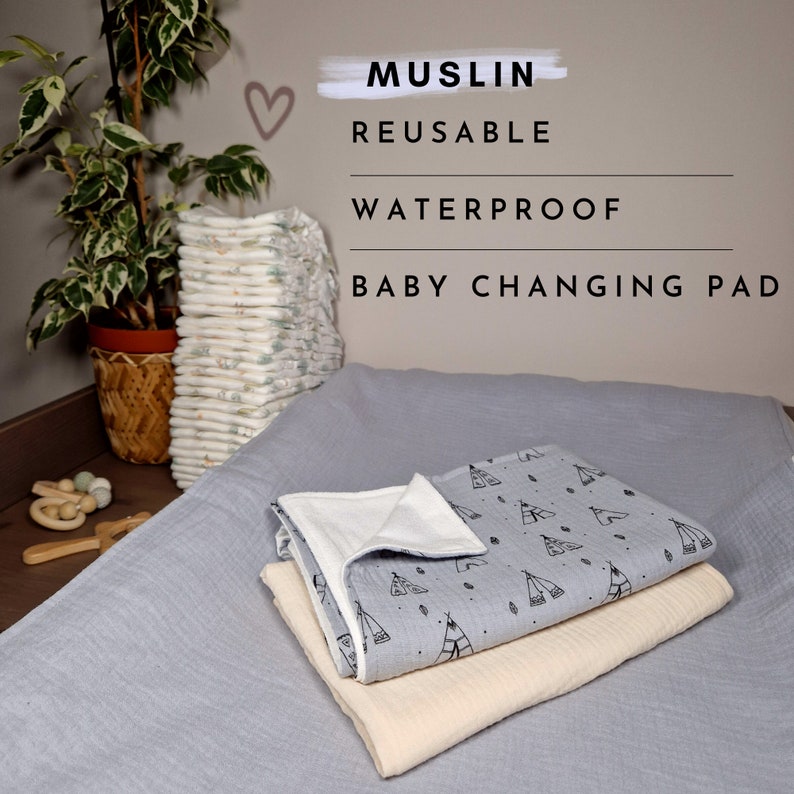 Set of 3 Waterproof change pad Double Gauze Muslin travel changing mat, Diaper changing mat, portable changing mat image 2