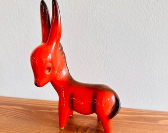Vintage Ceramic Donkey Figurine by RS Cortendorf, Made in Western Germany | High-Quality WGP Figurine from the 1960s | Red Retro Donkey