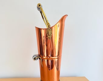 Vintage Copper Umbrella Stand French Country Brass Ceramic Handles 1970s
