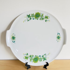 H&G Heinrich talerz na ciasto vintage 1960s klasyczny talerz na ciasto z zielonym dekorem zielono-biały ceramiczny talerz retro dekoracja stołu