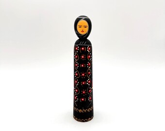 Vintage Jordanian Wood Figure 1970s Hijab Woman Figurine Hand Painted Folk Art Jordan Souvenir Middle Eastern Decor