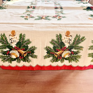 Vintage Christmas Tablecloth 1970s Candle Pine Decor German Holiday Tablecloth 115x150 cm Retro Christmas