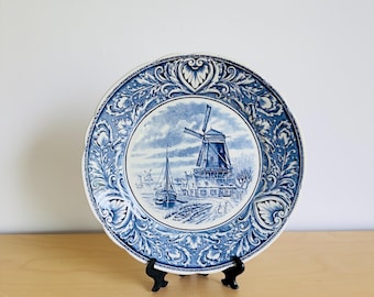 Delfts wandbord met molen, Boch Royal Sphinx Holland vintage Delfts blauw verzamelbord, blauw-wit bord met molendecoratie, wanddecoratie Delft