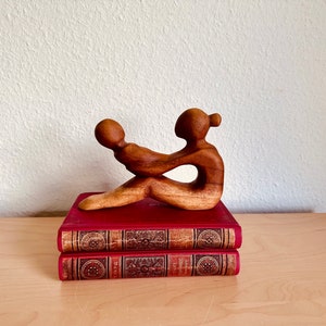 Hand-Carved Vintage Teak Wood Figurine - Mother & Baby | Unique Vintage Art | Stylish Gift for Newborns | Teak Sculpture | Gift for new mom
