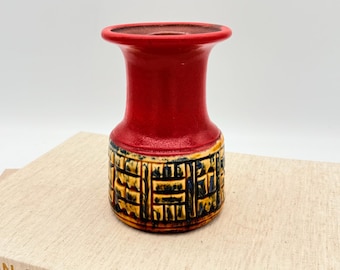 Jarrón vintage Carstens Tönnieshof WGP, cerámica roja y amarilla de mediados de siglo, Alemania Occidental, década de 1960