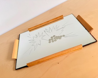 Vintage Shot Tray Retro Mid-Century Mirror Tray from East Germany Wooden Bar Tray for Decor Retro Bar Accessory