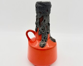 Vintage Roth Keramik Fat Lava Vase 104 1960s WGP Orange Black West German Pottery Mid Century Handle Vase