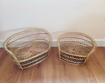 Fauteuil bohème vintage tissé en forme de paon | Fauteuil/canapé de poupée rétro en rotin | Tabouret décoratif vintage en deux tailles