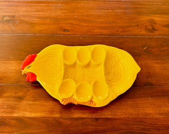 Plato vintage para huevos con forma de gallina, estilo retro de los años 70, para 6 huevos, plato de Pascua con forma de gallina, decoración de mesa para Pascua, decoración de cocina rústica