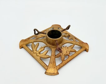 Golden Vintage Christmas Tree Stand 1950s Mid Century Tree Holder Retro Holiday Decor Gold Iron Christmas Tree Base