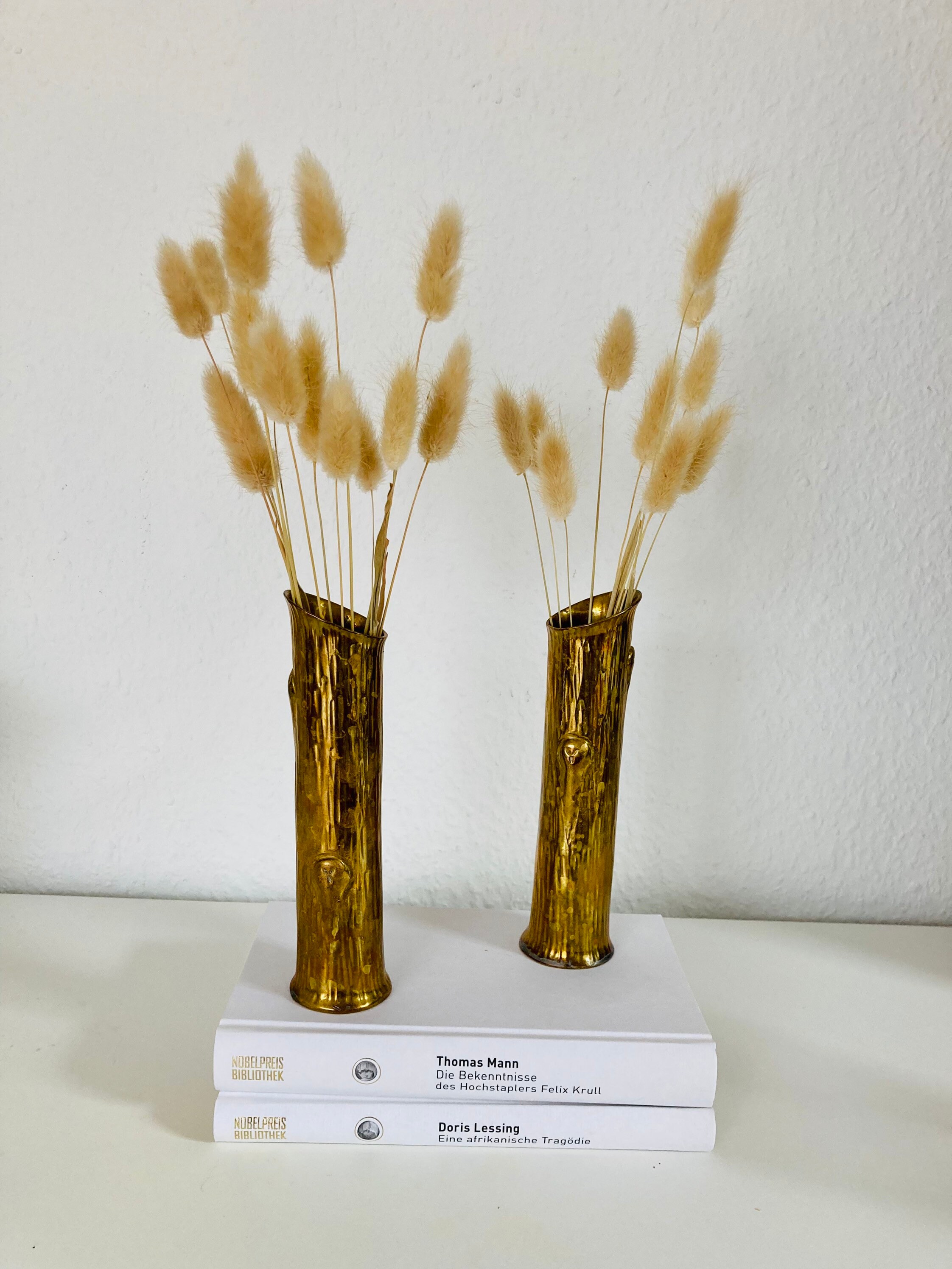 Stylish Brutalist Vases in Tree Trunk Design Vintage Mid-Century Gold Decor Retro Brass Vase Set of 2 Artistic Brutalist Vases