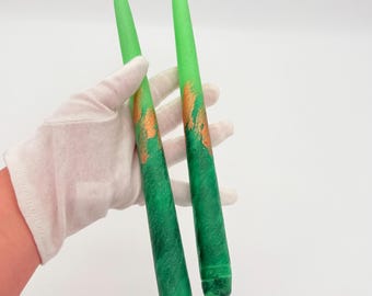 Green & Gold Vintage Candle Set Retro Taper Candles Artistic Wax Candles for Christmas and Holiday Decor