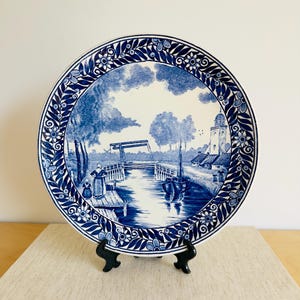Delft Wall Plate Boch Delfts Vintage Blue and White Plate with Canal Scene Wall Decor Blue Willow Collector Plate Farmhouse Style