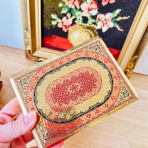 Golden Mid Century Vintage Jewelry Box | Decorative Storage Box in Brass & Wood | Boho Retro Jewelry Box with Two Compartments