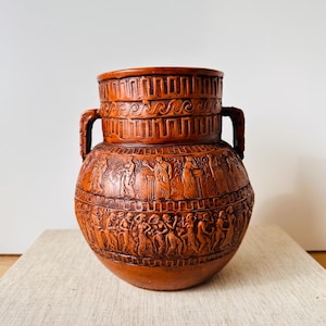 Vaso d&#39;epoca in classico stile greco antico | Vaso retrò in stile rinascimentale greco | Vaso decorativo in argilla marrone | Vaso anfora artistico