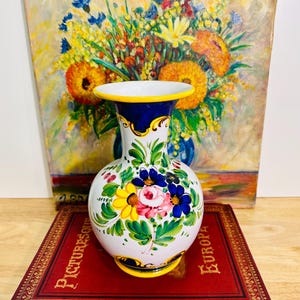 Large Italian Vintage Vase in Majolica Style | Colorful Retro Floral Vase | Mediterranean Handmade Pottery | Italien Cottage Decor