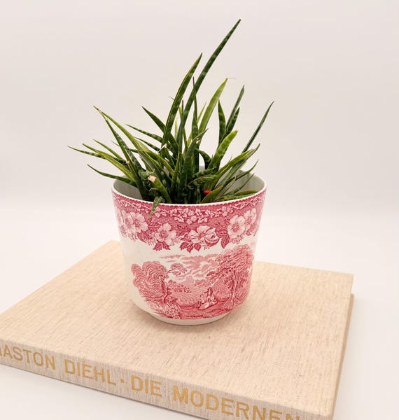Vintage Blumentopf von Enoch Wedgewood, Made in England Rot-weißer englischer Übertopf Retro Pflanztopf Englisches Landhaus Dekor