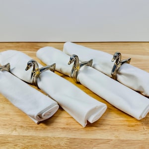 Portatovaglioli vintage placcati in argento - Set di 4 oche in stile country (anni '80) | Portatovaglioli classico anatra oca cigno
