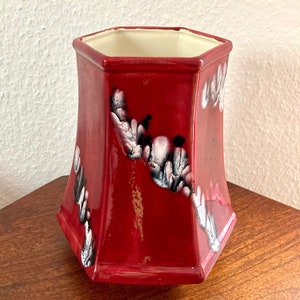 Vintage WGP Vase in Wine Red | Large Artistic Hexagonal Ceramic Retro Vase | Mid-Century Flower Vase | Unique Handmade Art Piece