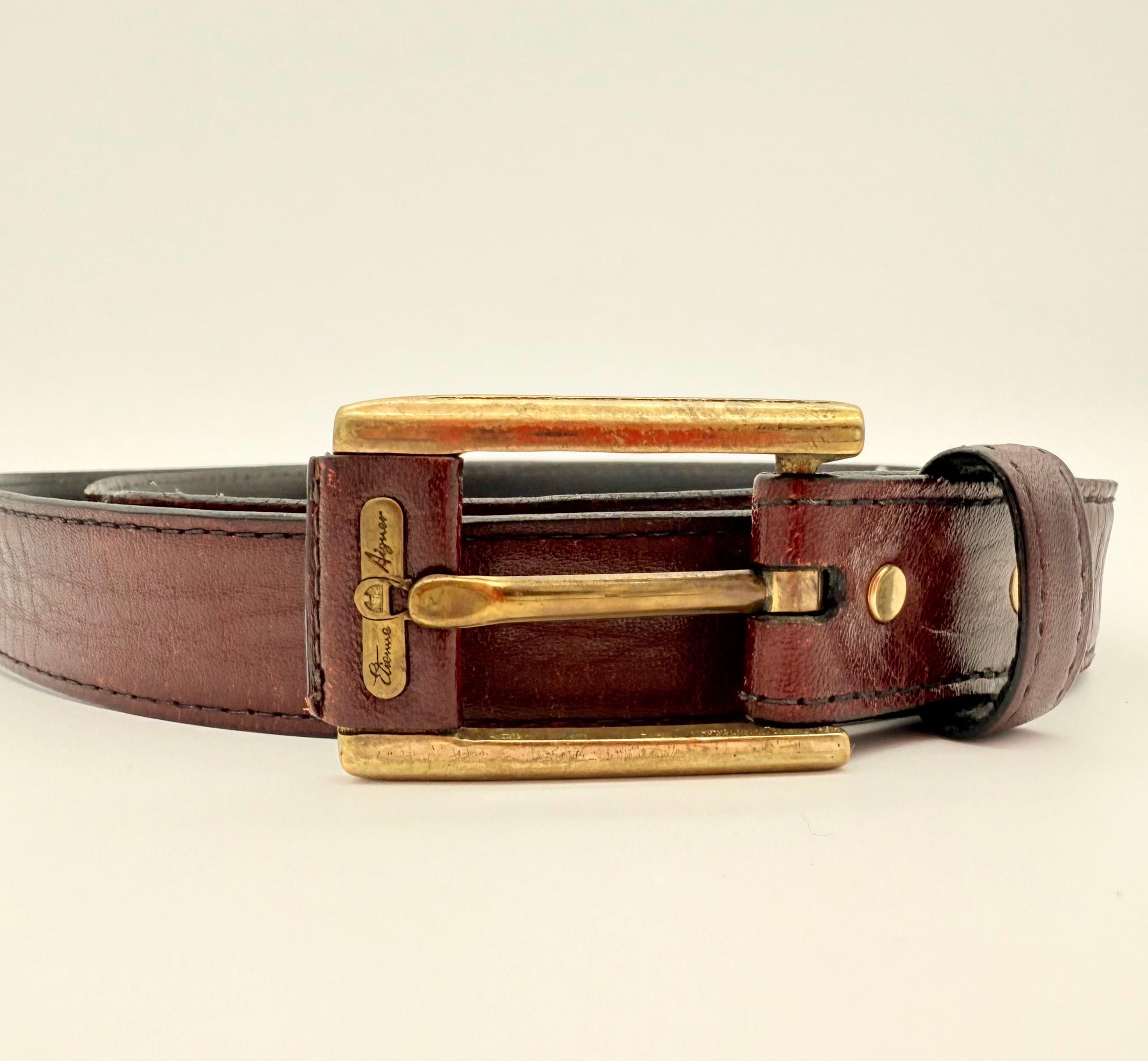 Etienne Aigner Vintage Cordovan Leather Equestrian Brass Lock Buckle Skinny belt Vintage Rope + Leather Belt with Brass Details by Etienne  main image 2