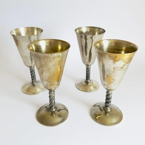 Silver-Plated Wine Goblets Vintage Decorative Antique-Style Wine Glasses with Patina Retro Barware Ritual Chalices Spanish Wine Set