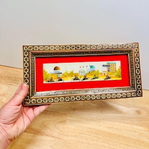 Oriental Vintage Miniature Art in Khatam Kari Frame | Exquisitely Decorated Persian Retro Frame | Mosaic Art | Collectable Exotic Wall Art