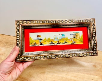 Pintura em miniatura vintage Khatam Kari, arte oriental persa, década de 1950, arte de parede em mosaico feita à mão, decoração exótica.