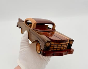 Vintage Wooden Cadillac Model Car Cuba Handmade Classic Car Decor