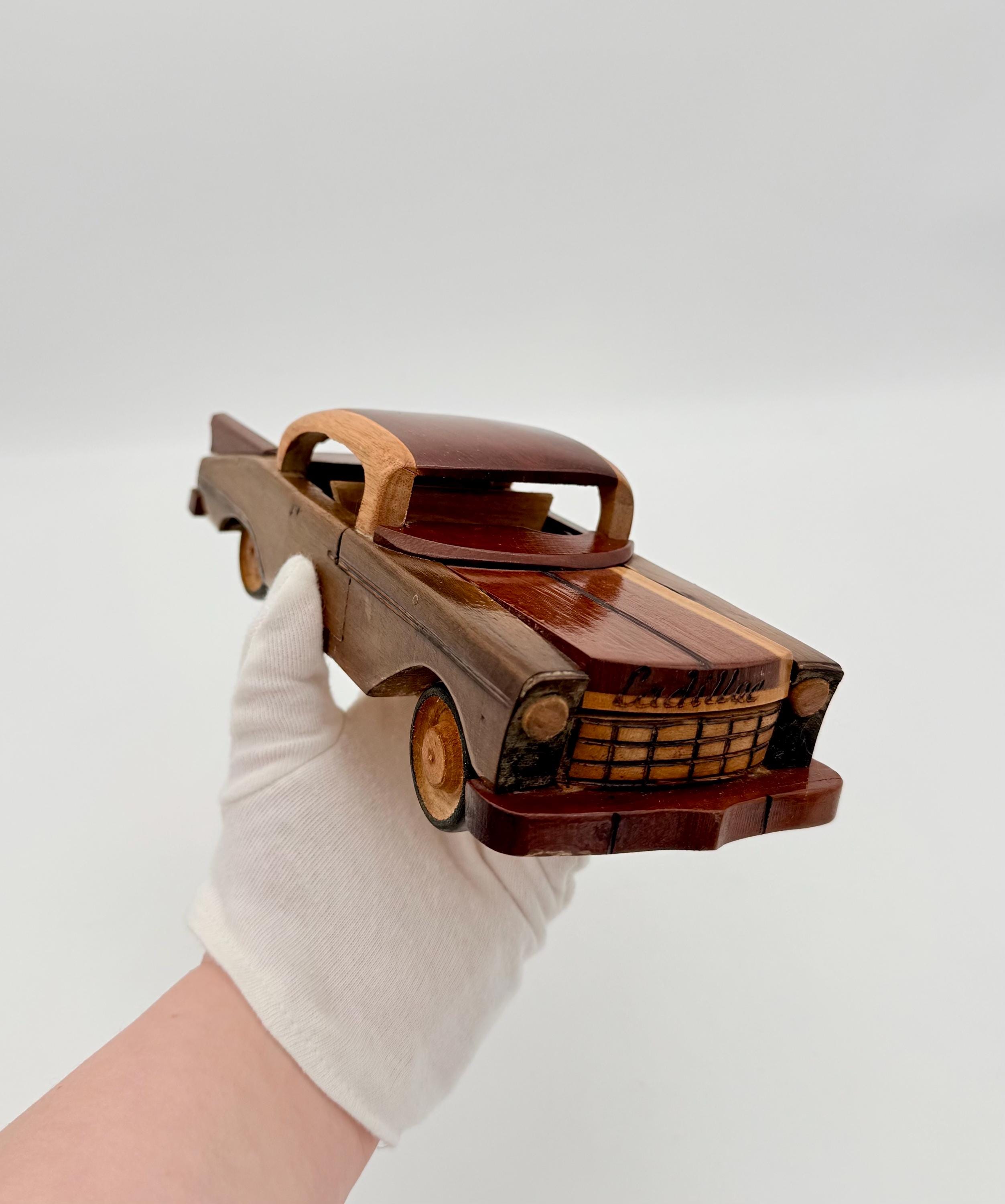Vintage Wooden Cadillac Model Car Cuba Handmade Classic Car Decor