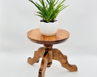 Vintage Blumenhocker Holz 70er Pflanzenständer Dreibein Mid Century Landhaus Boho Vollholz Pflanzenpodest