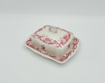 Villeroy & Boch Valeria Red Vintage Porcelain Butter Dish Cottage Decor