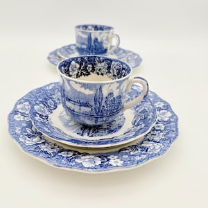 Vintage Palissy Pottery England “Thames River Scenes” Tea Set 6 Pieces Blue & White Country Style China