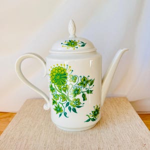 Vintage H&G Heinrich Coffee Pot – 1960s | Classic Retro Teapot with Green Design | Green and White Ceramic Pot | Large Tea Pot