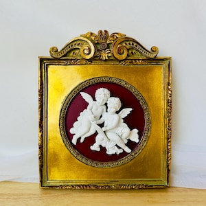 Plaster Cherub Wall Art Vintage Angel Relief Picture with Gold Frame Baroque Putti Wall Decor Victorian Shabby Chic Classic Angel Décor