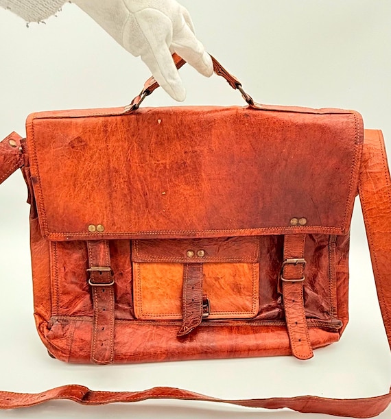 Vintage Leather Crossbody Bag 90s Distressed Messenger Laptop