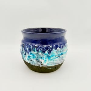 Vintage Marei Fat Lava Planter 1970s West German Pottery Blue White WGP Ceramic Plant Pot Mid Century Retro Planter