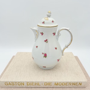 Antik Oscar Schaller Tekanna, Vintageporslin, Rosendekor & Guldkant, Klassisk Art Nouveau Kaffekanna, Gammaldags Landsbygdstekanna, Tyskland