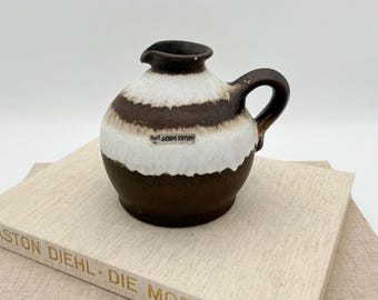 Jarrón vintage Carstens Tönnieshof Henkel, jarrón de cerámica WGP, marrón-blanco, jarra retro de mediados de siglo, años 60