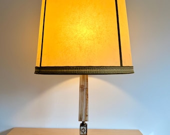 Vintage Onyx Table Lamp 1950s 1960s Brass Parchment Shade Hollywood Regency Mid Century Italian Lamp