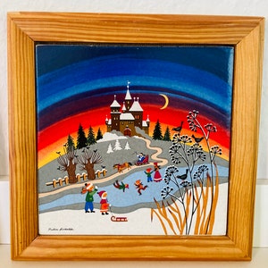 Framed Vintage Tile Art by Barbara Fürstenhöfer: Summer, Winter & Autumn Available | Retro Tile Decor for Kids Room - Seasons