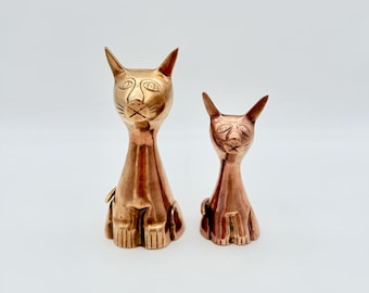 Vintage Brass Cats Set of 2 1970s Nordtek Mid Century Cat Figurines